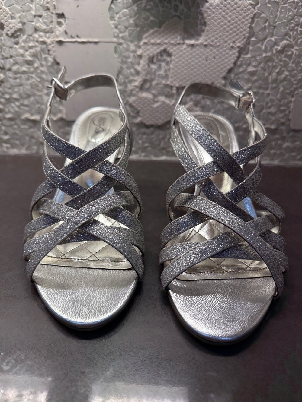 Alfani Silver Glitter Crisscross Heeled Sandals